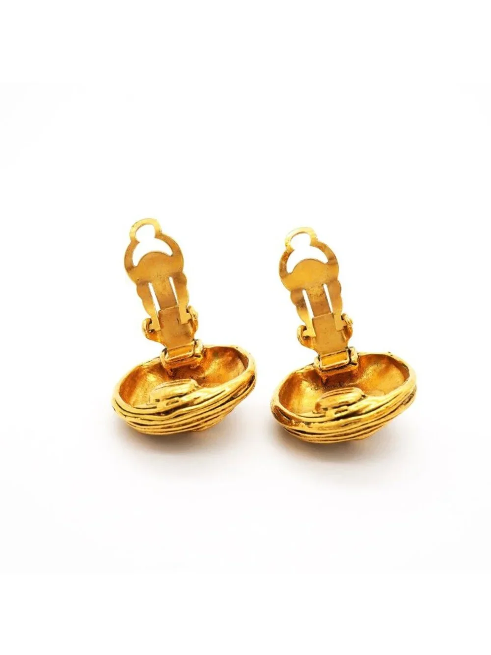 Chanel Earrings Vintage CC Logo Round Circle Gold Plated